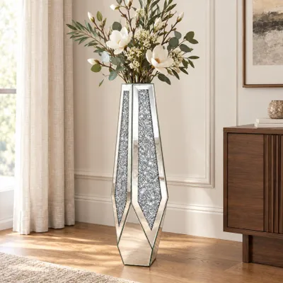 Bodenvase, verspiegelt, Silber, 85,5 cm, gebrochener Diamant