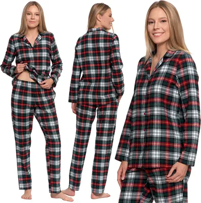 Produktbild von Damen Karierten Schlafanzug Geschenk Zweiteilige Flanell Klassische Moraj 3Xl