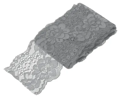 Spitzenband 9,5 cm x 12,5 m, grau, Blumenmuster, elastisch