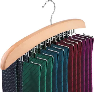 Imagen del producto de Soporte para corbatas de madera, con 24 ganchos, giratorio 360°, ideal para corbatas, bufandas y cinturones, organizador para armario