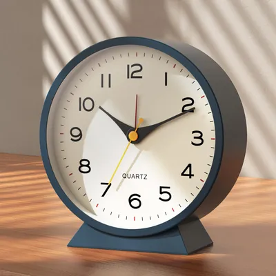 Image de Réveil analogique - Fonctionnement silencieux, sans tic-tac - Horloge de table pour chambre à coucher et salon - Bleu - Métal