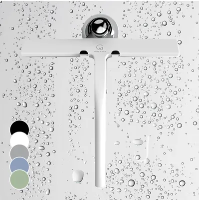 Image de Raclette de douche 23 cm, revêtement silicone, noyau en acier inoxydable, design moderne, couleur : blanc