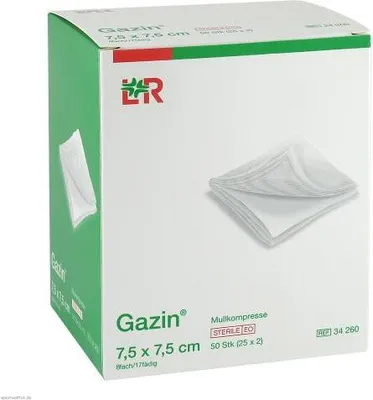Zdjęcie produktu dla Gaza Gazin kompres 7,5 cm x 7,5 cm sterylny 8-krotny, 50 kompresów