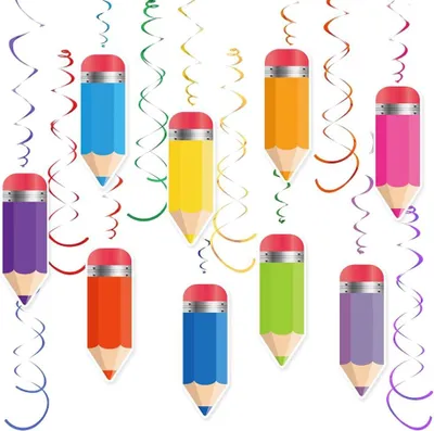 Produktbild von Deko Einschulung Schulanfang - 9 Stück Bleistift-Anhänger Bunt Spirale - Hängende Dekoration für Einschulung, ersten Schultag, Schulanfang Mädchen & Jungen