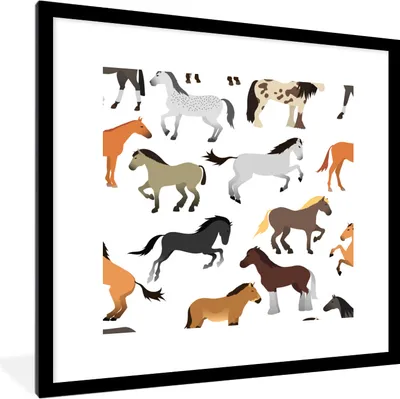 Produktbild von MuchoWow® MuchoWow® Gerahmtes Poster Pferde - Weiß - Muster - Mädchen - Kinder - Mädchen 40x40 cm - Poster mit zchwarzem Bilderrahmen - Poster - Plakat im Rahmen