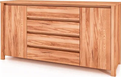 Produktbild von Kommode Tinci aus Kernbuche massiv 150x45x77 mit 2 Türen 4 Schubladen Holzbeinen