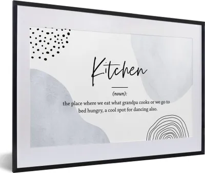 Produktbild von MuchoWow® Gerahmtes Poster Sprichwörter - Zitate - Küche - Definition Küche - Wörterbuch 60x40 cm - Poster mit Schwarzem Bilderrahmen Wandposter Rahmen Foto Bilder - Schlafzimmer - Plakat in Rahmen - Drucken