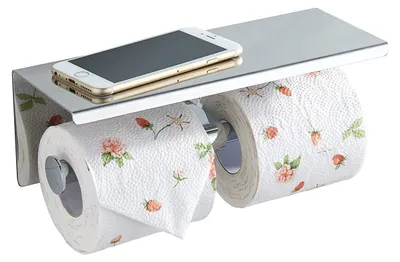 Image de Porte-rouleaux de papier toilette en acier inoxydable avec étagère pour salle de bain