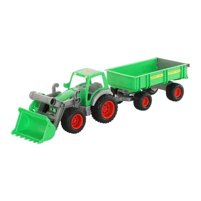 Zdjęcie produktu dla Traktor Farmer Technic z przednią łopatą i 2-osiową przyczepą dla dzieci