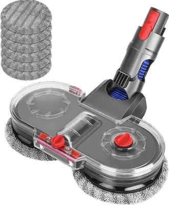 A close-up product shot of a vacuum cleaner mopping attachment and a stack of mopping pads.