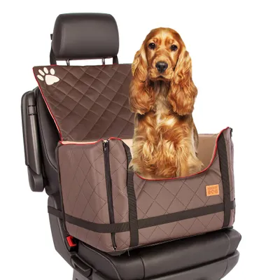 Produktbild von Hundeautositz Lux Comfort L Braun mit Sicherheitsgurt und Polsterung