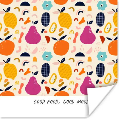 Produktbild von MuchoWow® Poster Zitate - Sprichwörter - Essen - Gutes Essen, gute Laune 100x100 cm - Babyzimmer