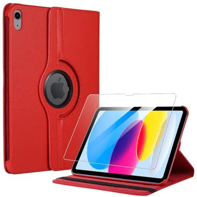 Image de Coque + Verre Trempé pour iPad A16 (11'') / iPad 10 2022 (10,9'' 10e Génération) Protection Rotation 360° - Rouge