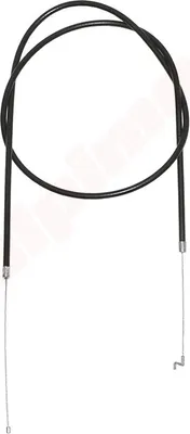 A black cable with silver fittings against a white background.