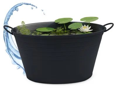 Image de Bac métallique ovale avec poignées 59 x 36 cm - noir - Bac d'eau décoratif en métal pour jardin