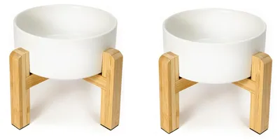 Erhöhter Hundenapf 2er-Set Keramik, 15 cm, weiß, rutschfest, 850 ml