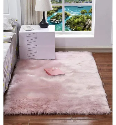 Immagine prodotto di Tappeto per cameretta, 40x60 cm, peloso, rosa, rettangolare, in ecopelliccia, pelo alto, 6 cm