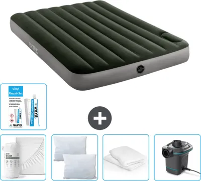Produktbild von Intex Airbed - Doppelbett - 137 x 191 x 25 cm - Grün - Spannbettuch - Küssen - Pumpe - Reperaturset en Kissenschutz