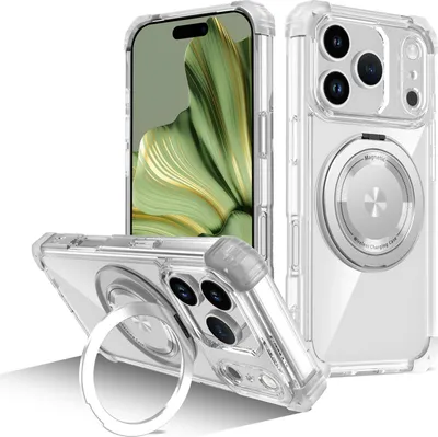 Immagine prodotto di Custodia per iPhone 17 Pro Supporto ad anello magnetico, supporto, compatibile con MagSafe, protezione militare, custodia trasparente Trasparente