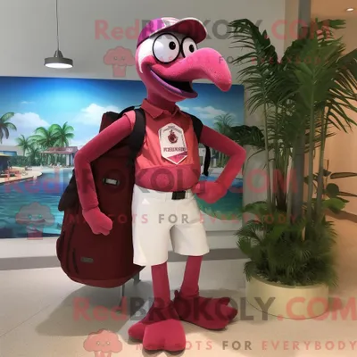 Produktbild von Kastanienbraunes REDBROKOLY Flamingo-Maskottchenkostüm mit Bermudashorts und Messengerbag