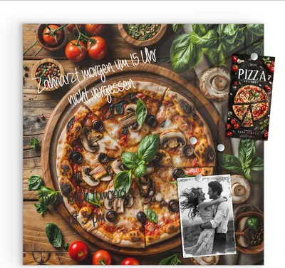 Produktbild von Magnettafel 30x30cm Pinnwand Whiteboard beschreibbar - Holztisch Pizza