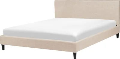 Produktbild von BELIANI Polsterbett Beige 160 x 200 cm Leinenoptik Geradlinigen Form Austauschbarer Polsterbezug Klassisch