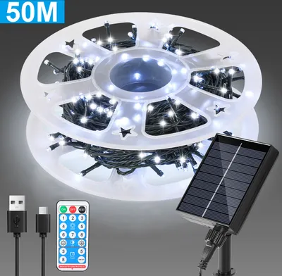 Obrázek produktu pro Hengda 50M 500 LED solární víla světla IP44 8 modů vnitřní venkovní ChristmasParty zahrada svatba vodotěsné osvětlení dekorace studená bílá