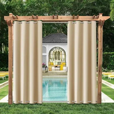 Obrázek produktu pro Topchances Sada 2 venkovních závěsů Eyelet Windproof Water Repellent Privacy Sun Shade UV Protection，238x132cm,Beige