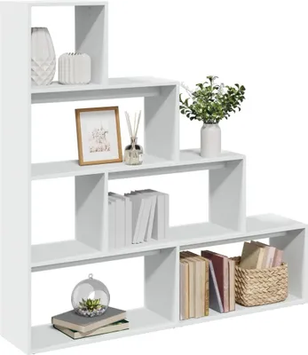 Image de Maison Exclusive - Bibliothèque séparateur de pièce 4 niveaux Blanc 143,5x29x143,5 cm