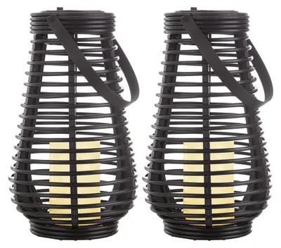 Produktbild von 2x LED Solarlampe, Feuer-Effekt, Henkel, schwarz, H 26 cm
