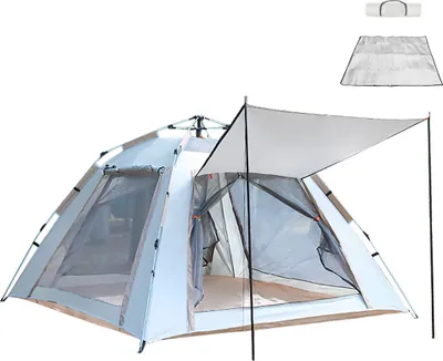 Produktbild von Outdoor-Zelt, Camping-Picknickzelt, tragbares Zelt, silberfarbenes Zelt mit feuchtigkeitsbeständiger Unterlage, geeignet für 5–8 Personen