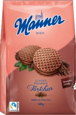 Image de Manner Tartelettes Choco Brownie Gaufrettes fourrées à la crème de cacao 400g