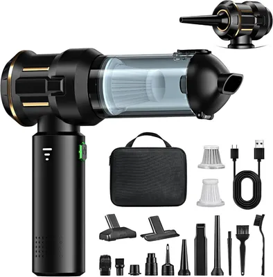 Image de Aspirateur sans fil - Mini aspirateur - Pour voiture et maison - 4 en 1 (aspiration et soufflage) - 25 000 Pa - Noir