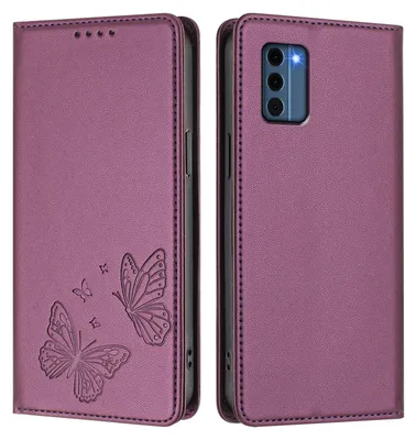 Image de Étui en cuir pour Nokia C300, motif papillon, étui à rabat avec porte-appareil, violet