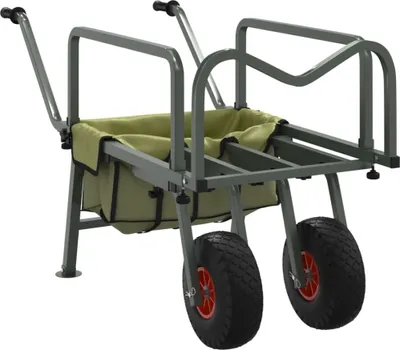 A studio shot of a garden cart or wheelbarrow.
