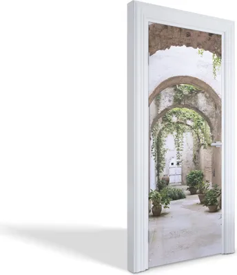 Produktbild von Türdeko Aufkleber Selbstklebende Wandsticker Personalisiert - Grüner Innenhof - 75 x 205 cm