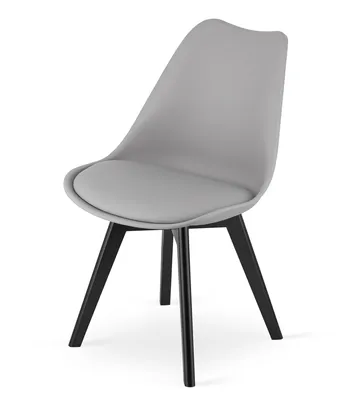 Image de Chaise de salle à manger Chaise de salon grise avec pieds en bois massif noir, chaise à coque confortable & stable
