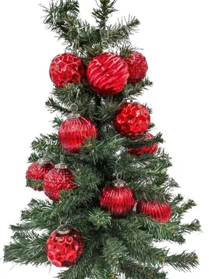 Image de Boules de Noël en verre rouge Set de 12 boules 8cm Décoration de l'arbre de Noël