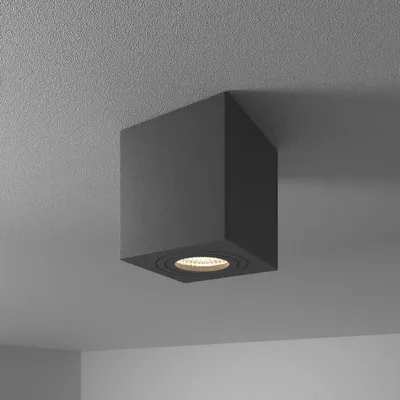 Image de HOFTRONIC - Spot LED en saillie carré 4W 345lm 4000K IP65 Noir GU10 Dimmable