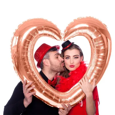 Image de Ballon photo coeur cadre or rose