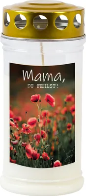 Produktbild von Gedenkkerze klein, Mama, Du fehlst mit Golddeckel, Brenndauer bis zu 4 Tagen