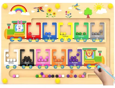 Image de Jeu de labyrinthe magnétique en bois, à partir de 2 ans, jouet d'éveil pour filles et garçons, pour apprendre les chiffres et les couleurs