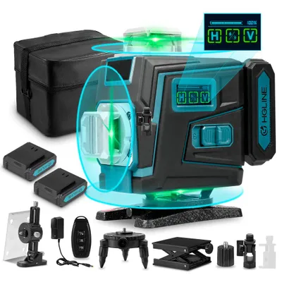 Produktbild von Laser-Wasserwaage 4D 16 Linien 360° Grad Selbstnivellierend Kreuzlinienlaser mit 2x 4800mAh Akkus, Einstellbare Helligkeit,Fernkontrolle