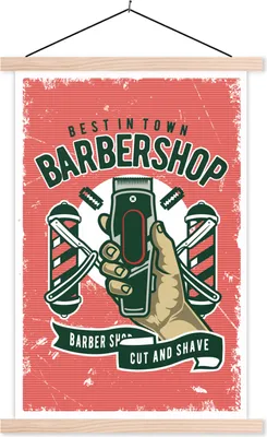 Produktbild von MuchoWow® Textilposter Mancave - Rasierer - Retro - Hand 60x90 cm mit holzfarbenen Rahmen - Textil