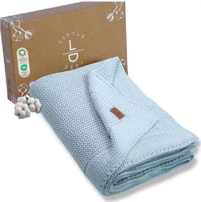 Produktbild von Baby Strickdecke, Babydecke, %100  Baumwolle, 80x100cm, Babyblau