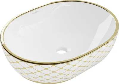 Immagine prodotto di Mexen Viki lavandino da appoggio 48 x 35 cm, bianco/oro motivo a griglia - 21054809