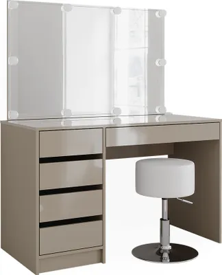 Produktbild von Schminktisch Vicco Sherry Greige 120 cm mit LED Beleuchtung und Hocker, Model 47705