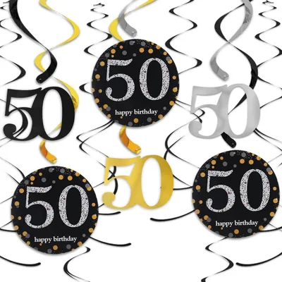 Image de Guirlande spirale noire et dorée, lot de 50 pièces, idéale pour la décoration d'anniversaires, de mariages, d'anniversaires et d'autres événements