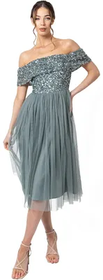 Produktbild von Maya Deluxe Damen Maya Deluxe Bardot Embellished Midi Bridesmaid Dress, Misty Gr