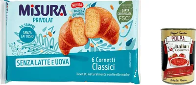 Produktbild von 6x Misura Cornetti Classici Privolat Klassische Croissants, ohne Milch und Eier, 240g + Italian Gourmet polpa 400g